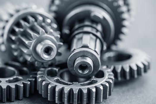 Gear and cogs wheels, clock mechanism, brass metal engine industrial. photo