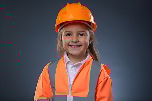 Portrait of a smiling little girl in a construction helmet photo
