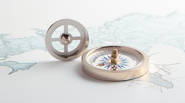 a gold compass on top of a world map photo