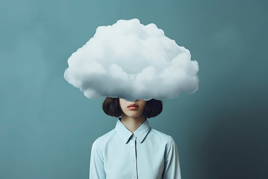 a girl with a cloud covering her head. photo