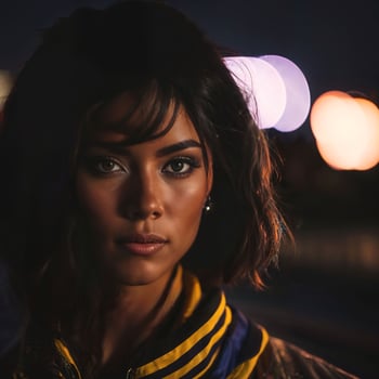 photo of woman at street night with light,