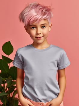 Girl wearing Grey T-Shirt for Mockup Design photo