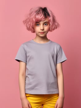 Girl wearing Grey T-Shirt for Mockup Design photo