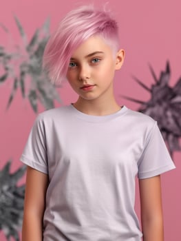 Girl wearing Grey T-Shirt for Mockup Design photo