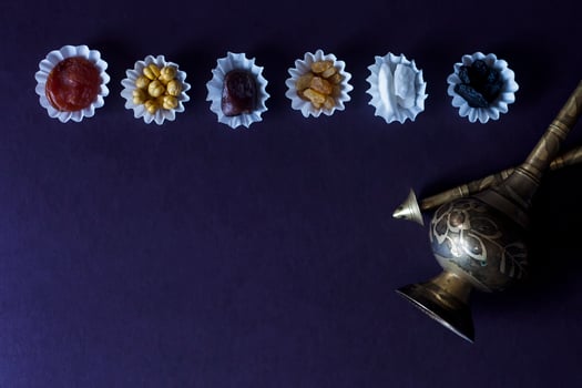 Eid Mubarak. Different iftar sweets. Celebrating Eid Al Adha. Islamic traditional holiday. Eid al-Fitr. Holly month Ramadan. Middle Eastern religious holiday. Dried date fruit. Flat lay, top view. photo