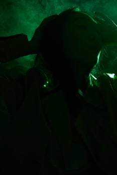 Portrait woman smoke green neon concept trendy colourful photo
