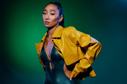 Woman colorful fashion light beauty neon disco photo