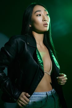Woman portrait light art gorgeous concept green smoke trendy neon glamour colourful photo