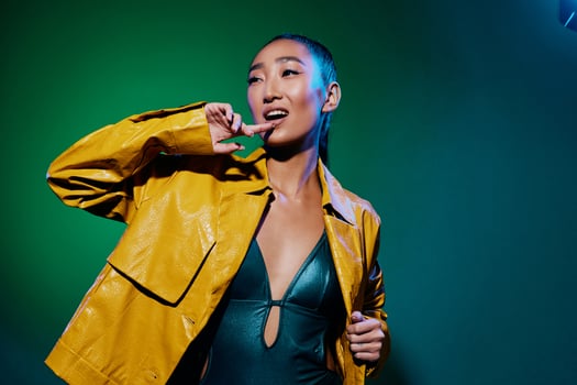 Woman beauty colorful green trendy bright yellow stylish fashion neon luxury pretty disco light photo