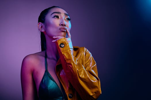 Woman club fashion blue trendy disco light colorful purple night beauty neon photo