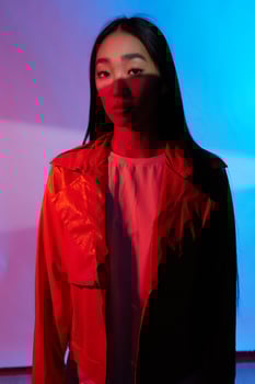 Woman smoke concept portrait trendy colourful neon photo