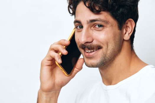 White man technology t-shirt message hipster phone online photo