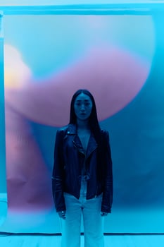 Woman beauty colorful neon asian trendy lady model high fashion hipster light photo