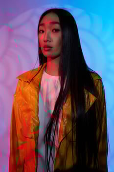 Smoke woman purple trendy neon concept portrait colourful photo