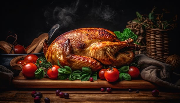 Rustic turkey meal with grilled chicken plate generated by AI photo