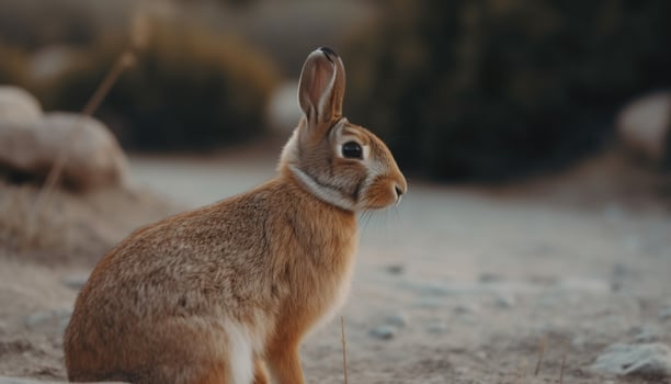 Fluffy rabbit ear in focus, sitting alert generated by AI photo