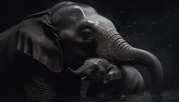 African elephant walking in water, majestic and strong generated by AI photo