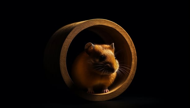 Fluffy mouse sitting on wood, looking curious generated by AI photo