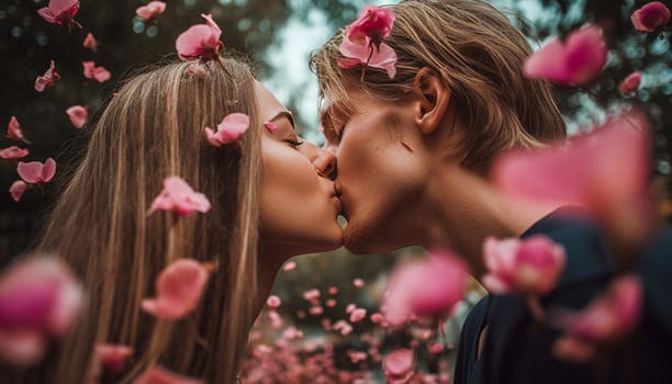 Two cute girls enjoying summer playing with flowers generated by AI photo