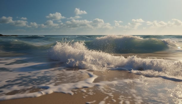 Sunrise over tranquil seascape, perfect for relaxation generated by AI photo