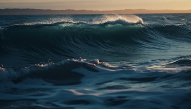 Sunrise over the coast, waves breaking beautifully generated by AI photo