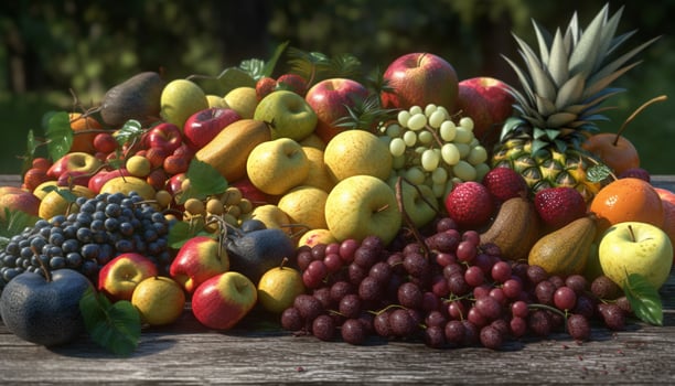 Juicy fruits of nature abundance, ripe and fresh generated by AI photo