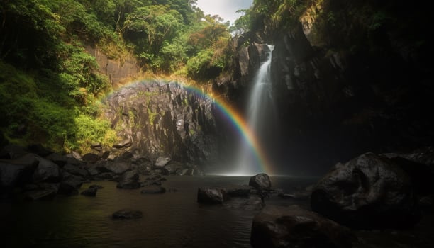 Tranquil scene of flowing water in forest generated by AI photo