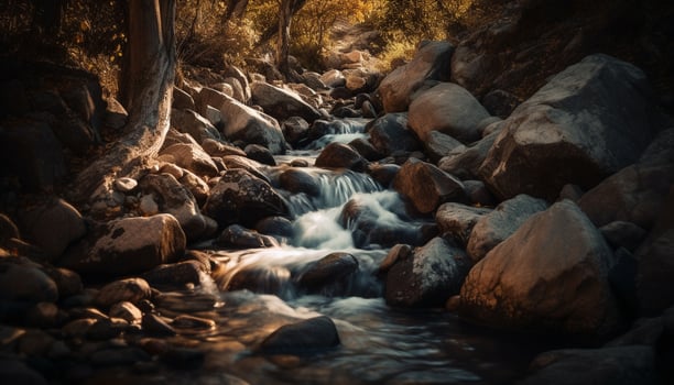Tranquil scene of flowing water in nature beauty generated by AI photo