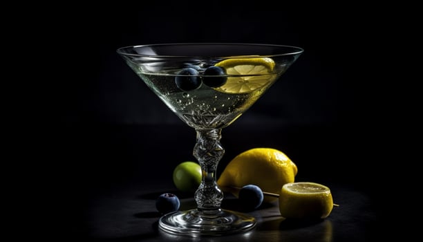 Fresh fruit martini in a transparent glass generated by AI photo