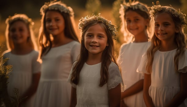 Smiling girls enjoying carefree summer playtime together generated by AI photo