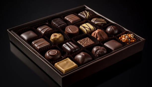 Indulgent gourmet chocolate truffle box, a sweet gift generated by AI photo