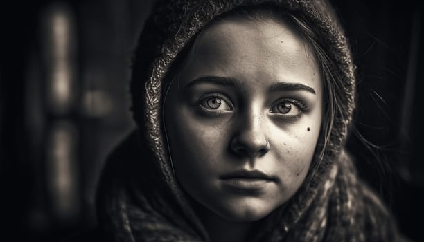 Beautiful young woman looking sad indoors alone generated by AI photo