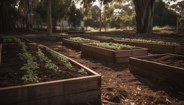 Fresh green leaves grow on rural farm land generated by AI photo