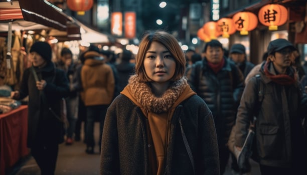 Young women and men walking in winter generated by AI photo
