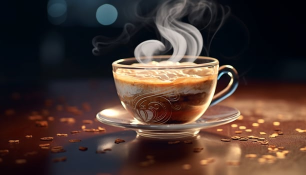 Aroma of freshly brewed coffee fills the elegant coffee shop generated by AI photo