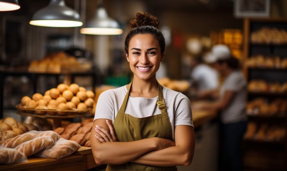 a friendly woman working in a retail store. AI Generated photo