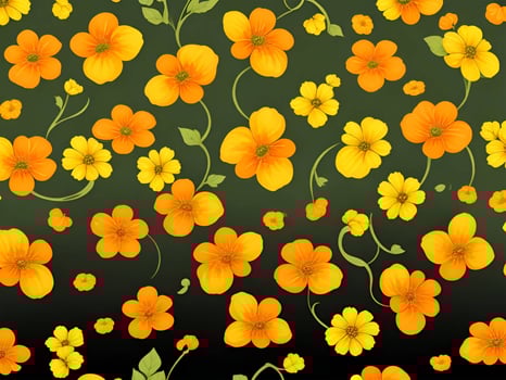 Seamless pattern with yellow and orange gradient color flowers on a black background photo
