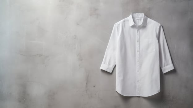 Top view of men shirt white color on texture grey background, Generative ai. photo