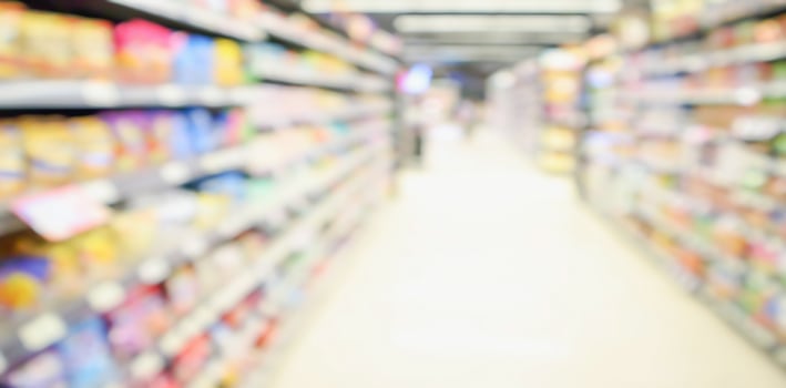 supermarket aisle and shelves blurred background photo