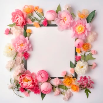 Photo frame of flowers. Wedding concept with flowers. For the design of greeting cards or invitations.