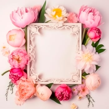 Photo frame of flowers. Wedding concept with flowers. For the design of greeting cards or invitations.