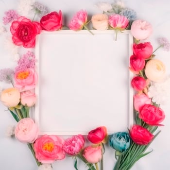Photo frame of flowers. Wedding concept with flowers. For the design of greeting cards or invitations.