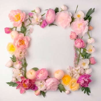 Photo frame of flowers. Wedding concept with flowers. For the design of greeting cards or invitations.