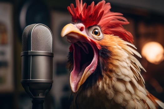 rooster screaming into the microphone generative ai photo