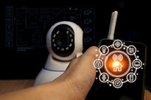 Smart home security concept, remote control, app use to control and monitor and record photo