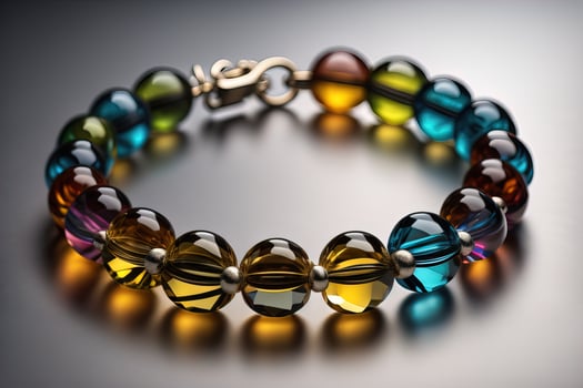 Bracelet with colorful stones on a black background close-up. ai generative photo