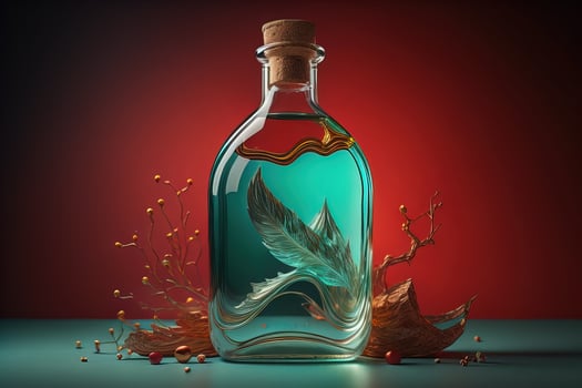 Bottle with a liquid on a solid color background. ai generative photo