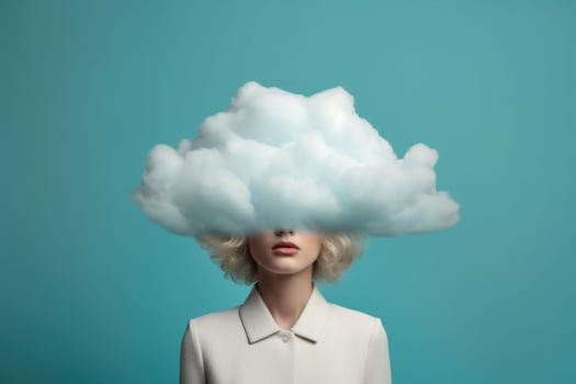 Woman with head in clouds. Generative AI photo
