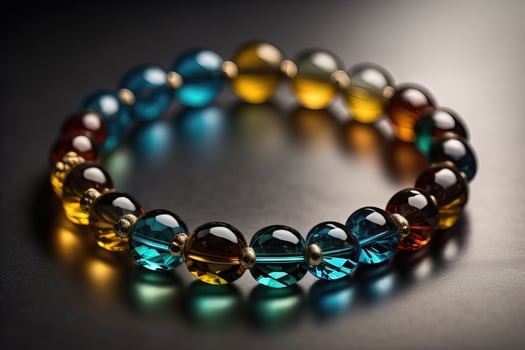 Bracelet with colorful stones on a black background close-up. ai generative photo