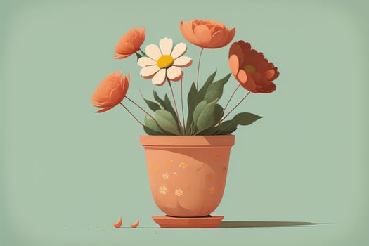 Flowerpot with daisies. Vector illustration in retro style. ai generative photo